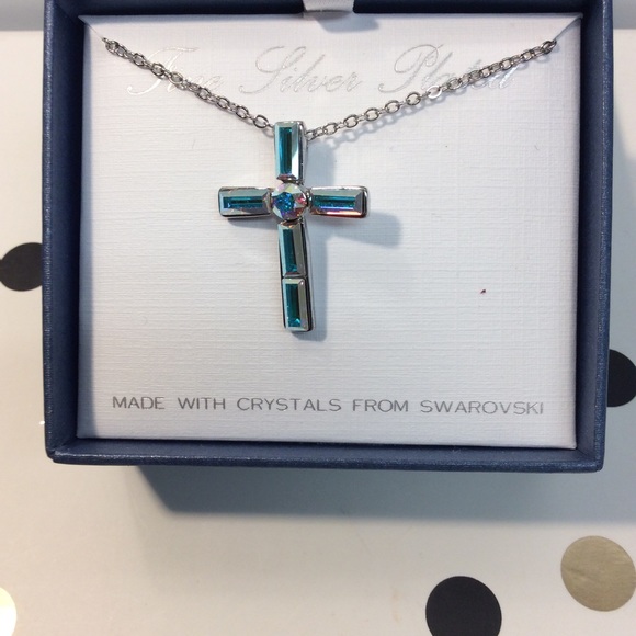 Silver Plated Swarovski Crystal Cross Pendant - Picture 15 of 16